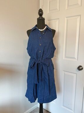 Banana Republic Navy Romper Linen/Cotton Blend
